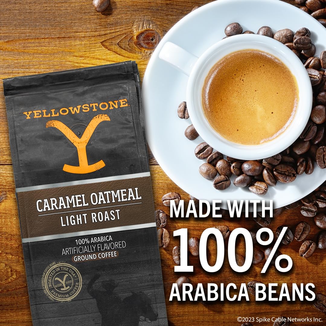 Yellowstone Caramel Oatmeal Light Roast Coffee,100% Arabica Ground Coffee, 12 oz.