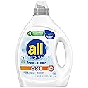 all Liquid Laundry Detergent, Free Clear for Sensitive Skin with OXI, Unscented and Hypoallergenic, 2X Concentrated, 90 Loads