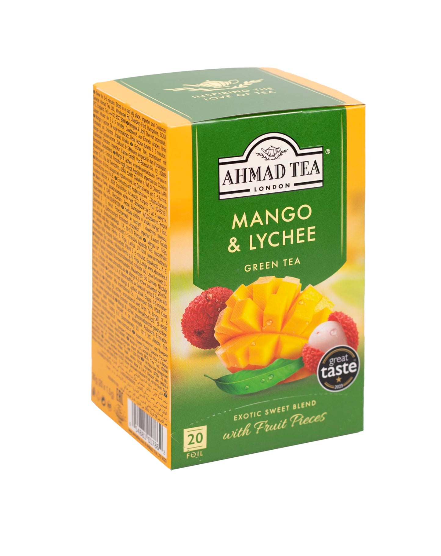 Ahmad Tea Green Tea, Mango & Lychee Teabags, 20 ct (Pack of 1) - Caffeinated & Sugar-Free