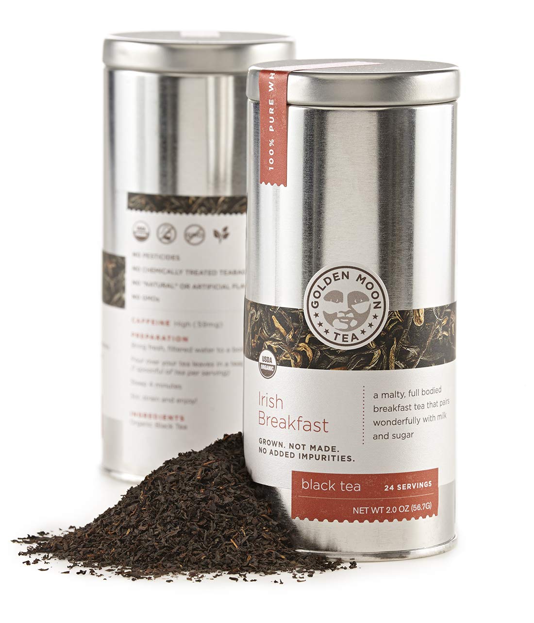 Golden Moon Tea Organic Irish Breakfast Black Tea - Loose Leaf, Non-GMO - Travel Tin (24 Servings)