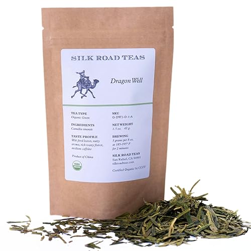 Silk Road Teas, Organic Loose Leaf Green Tea, Dragon Well, Longjing, Invigorating, Sweet & Chesnut Flavors, 1.5 ounces