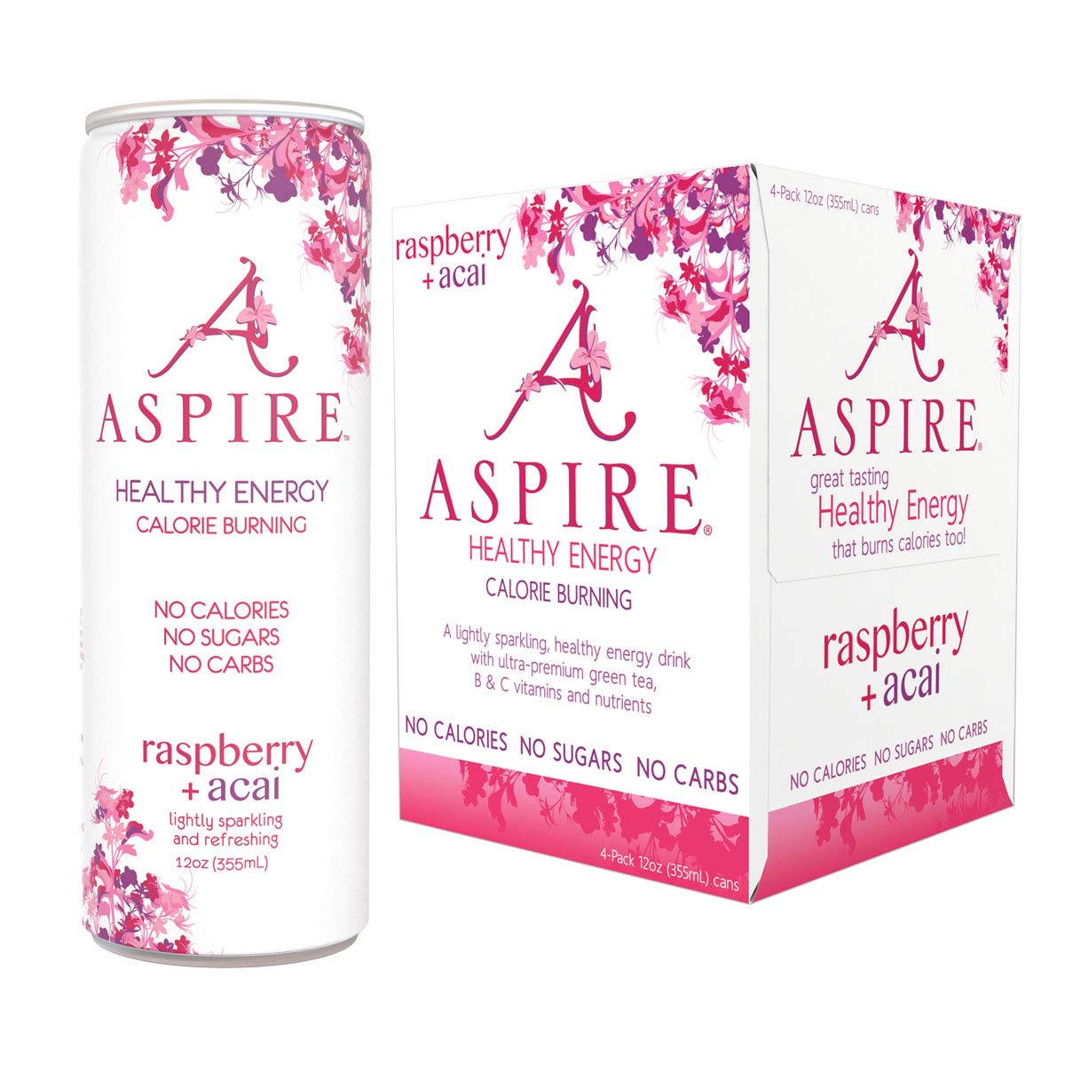 ASPIRE™ Healthy Energy, Calorie Burning, Zero Calorie, Zero Sugar Drink Raspberry + Acai 4-Pack