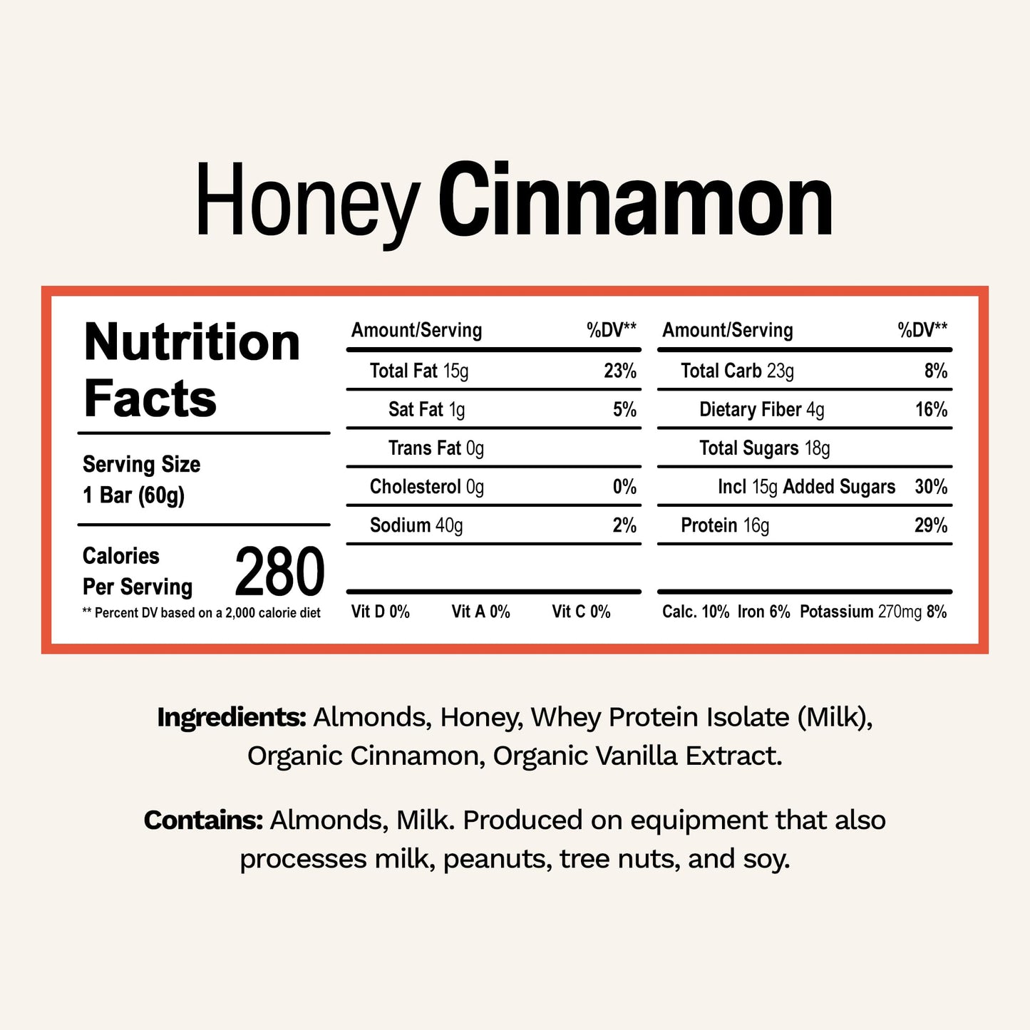 Rise Whey Protein Bars - Honey Cinnamon | Breakfast Bar & Protein Snack 18g Protein 4g Fiber Just 5 Whole Food Ingredients Gluten-Free Soy Free