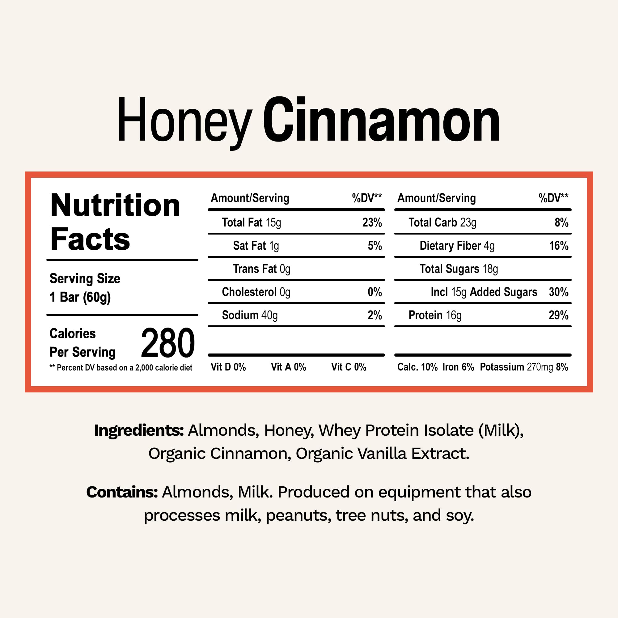 Rise Whey Protein Bars - Honey Cinnamon | Breakfast Bar & Protein Snack 18g Protein 4g Fiber Just 5 Whole Food Ingredients Gluten-Free Soy Free