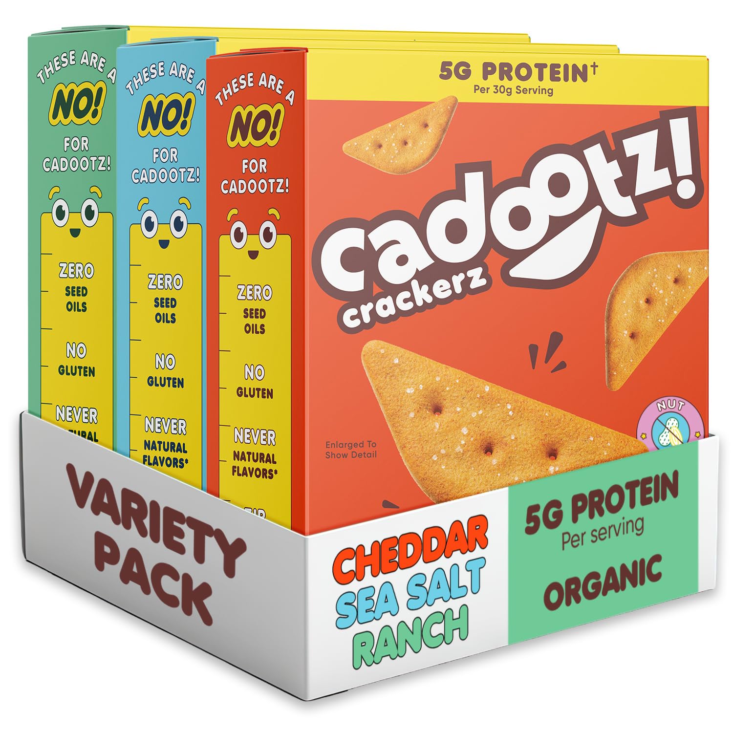 cadootz | Variety Pack | Organic Protein Kids Snack with 5g Protein, Clean Label, Gluten Free, No Seed Oils, No Artificial Dyes, Kosher Better-for-You