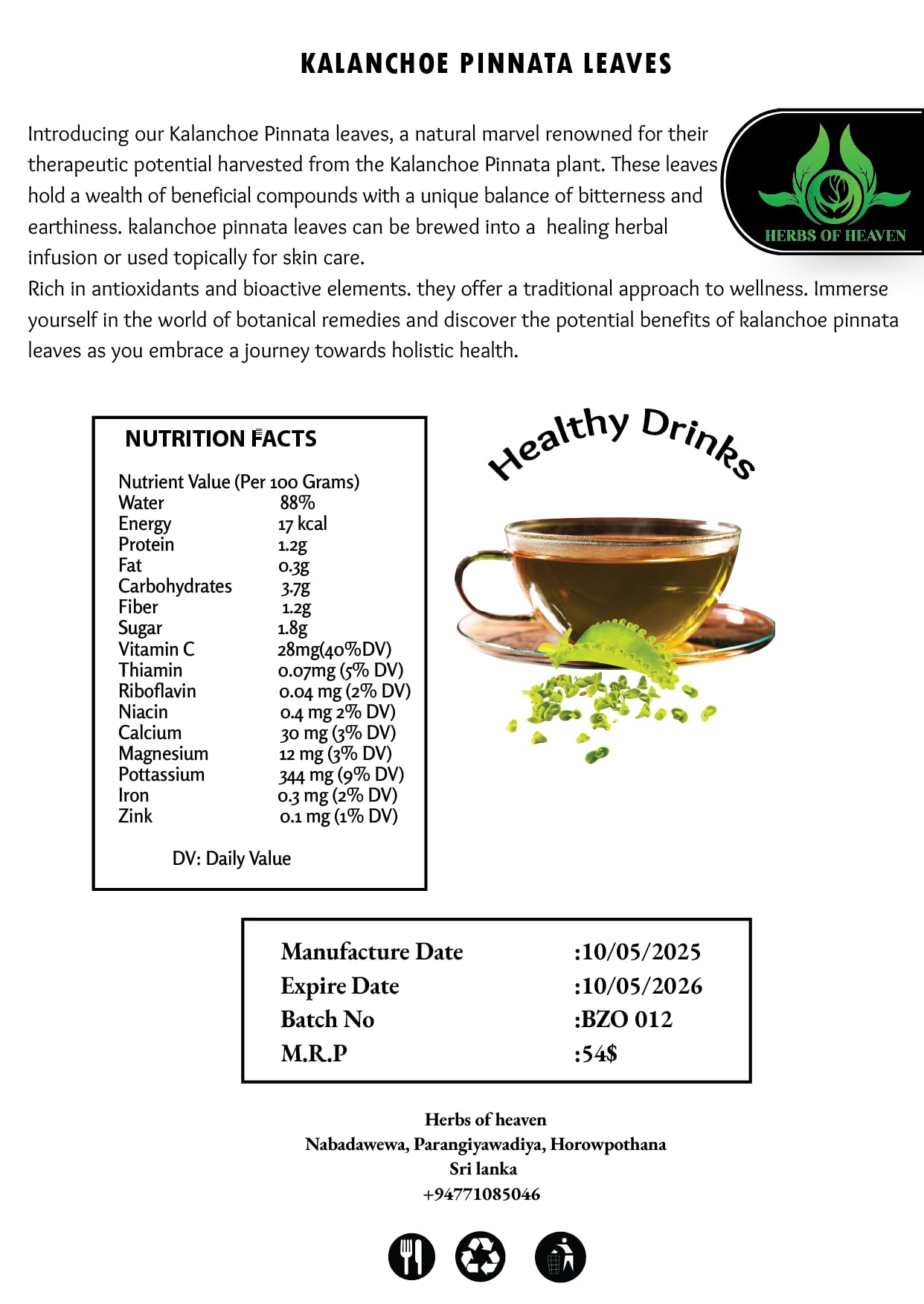 HERBS OF HEAVEN 200 Kalanchoe Pinnata Leaves Leaf Of Lives Miracale Plant Healthy Well Cleaned Dried Leaves Herbal Tea