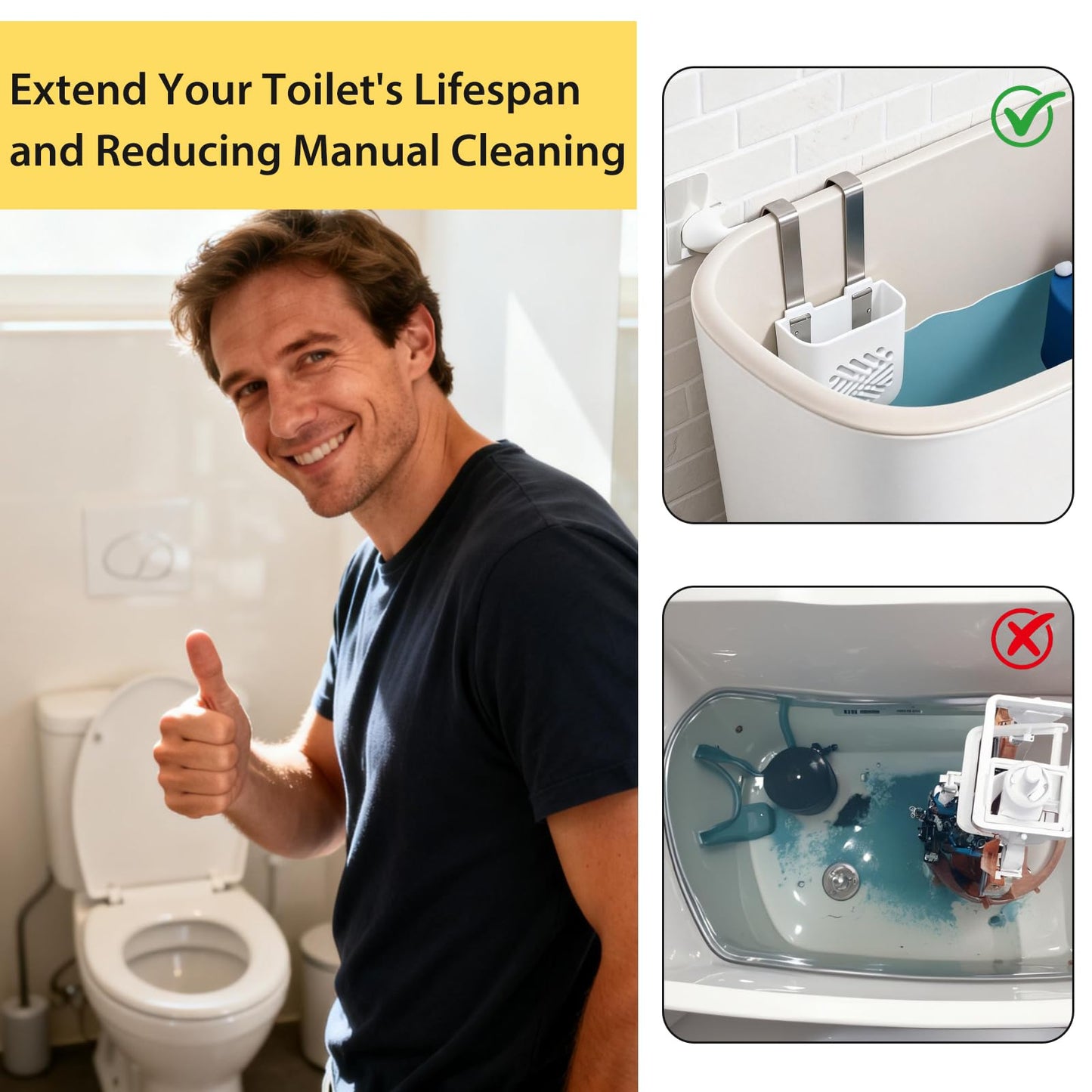 Toilet Tank Tablet Holder, Versatile Toilet Bowl Hanging Cleaner and Deodorizer Hanger, Prevents Flapper Jams & Residue, Extends Life of Drop-in