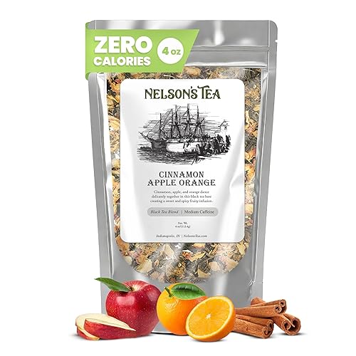 Nelson's Tea - Cinnamon Apple Orange - Loose Leaf Tea - Black tea, orange peel, cinnamon chips, apple pieces, and rose petals. - 4 oz