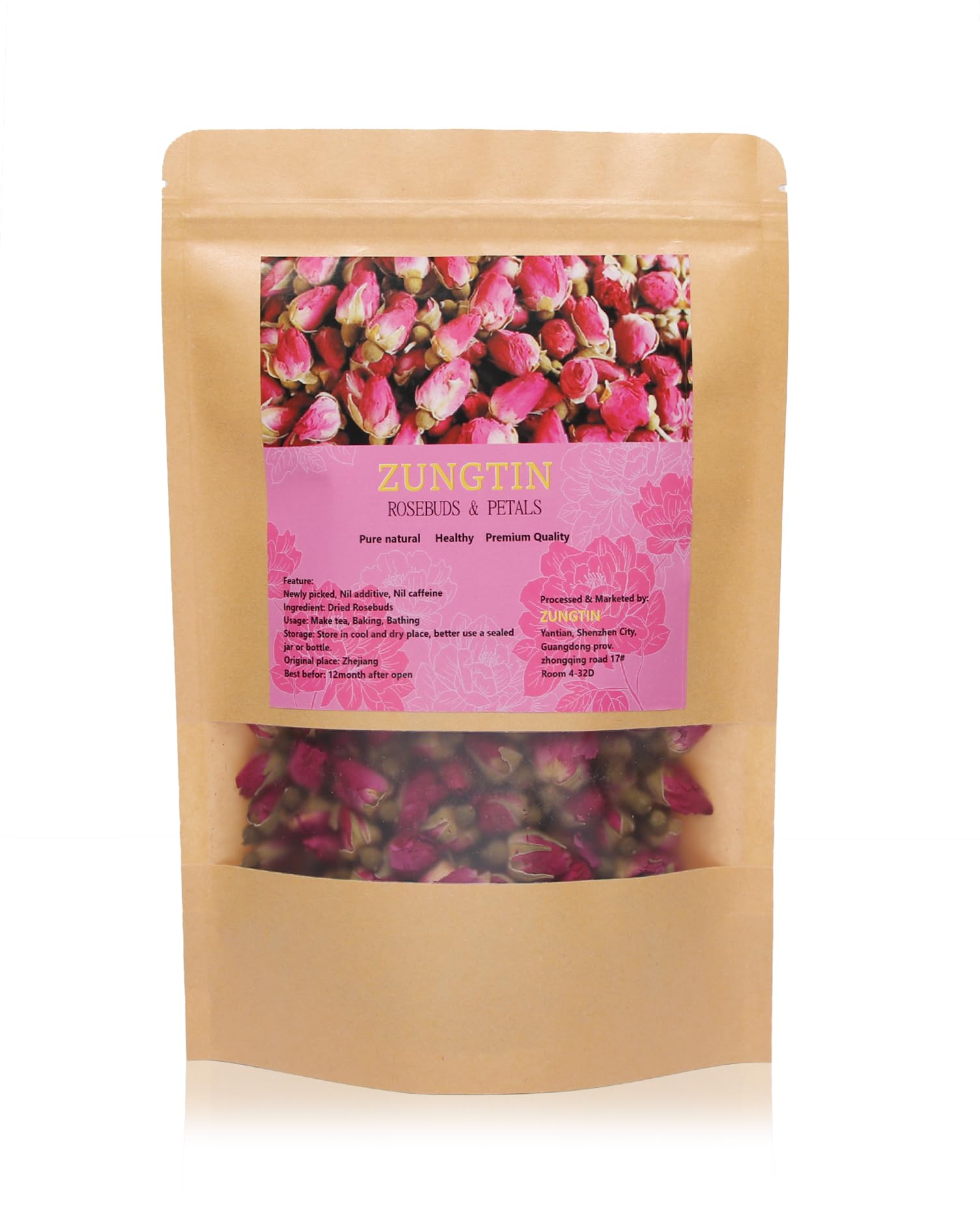 Zungtin Dried Rose Buds, 100% Pure Natural, 4 oz, Edible for Tea, Baking, Crafting, Soap Making