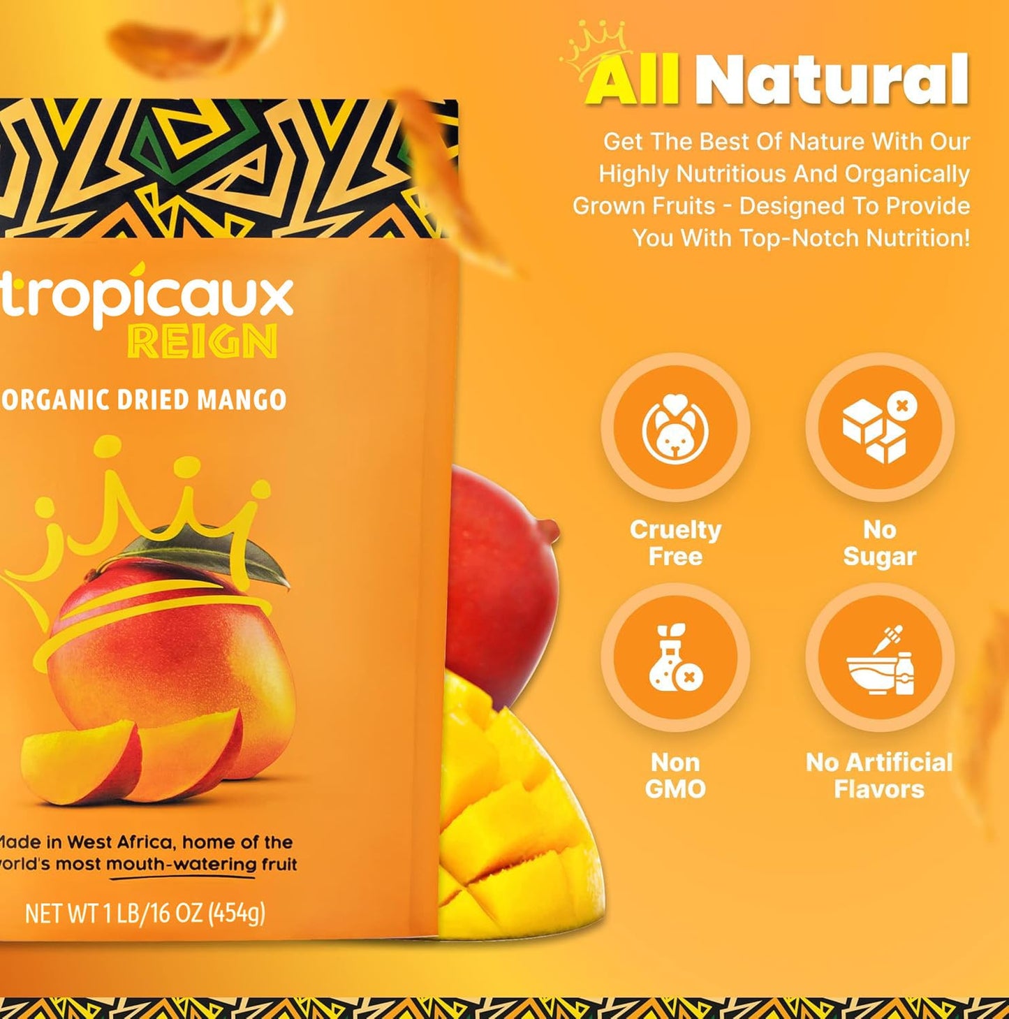 Organic Dried Mango Slices, No Sugar Added, 16oz - All-Natural, Non-GMO, Mouth-Watering Dried Mangoes - Preservative-Free, Nutritious & Delicious