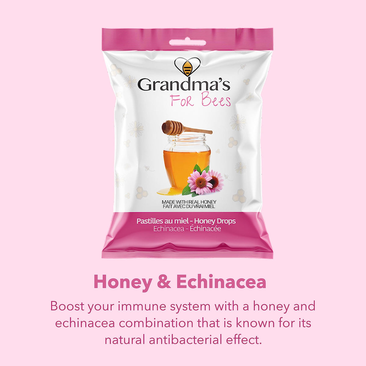 Grandma's For Bees | Old Fashioned Honey Drops - Get Well Soon Gift Pack | 4 Flavours: Mint, Lemon, Eucalyptus, Echinacea | 4 x 80g Bags
