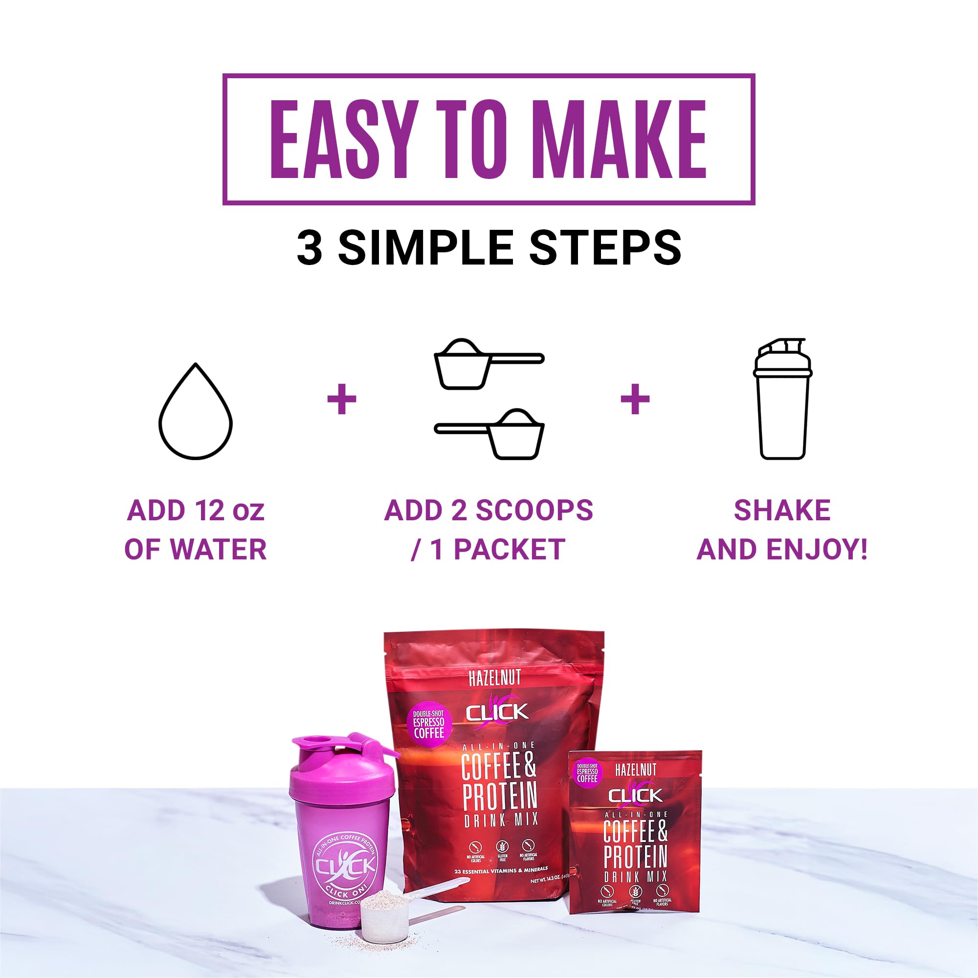 CLICK All-in-One Protein & Coffee Meal Replacement Drink Mix, 10 Single Serving Packets (1.1 Ounce) (Hazelnut)