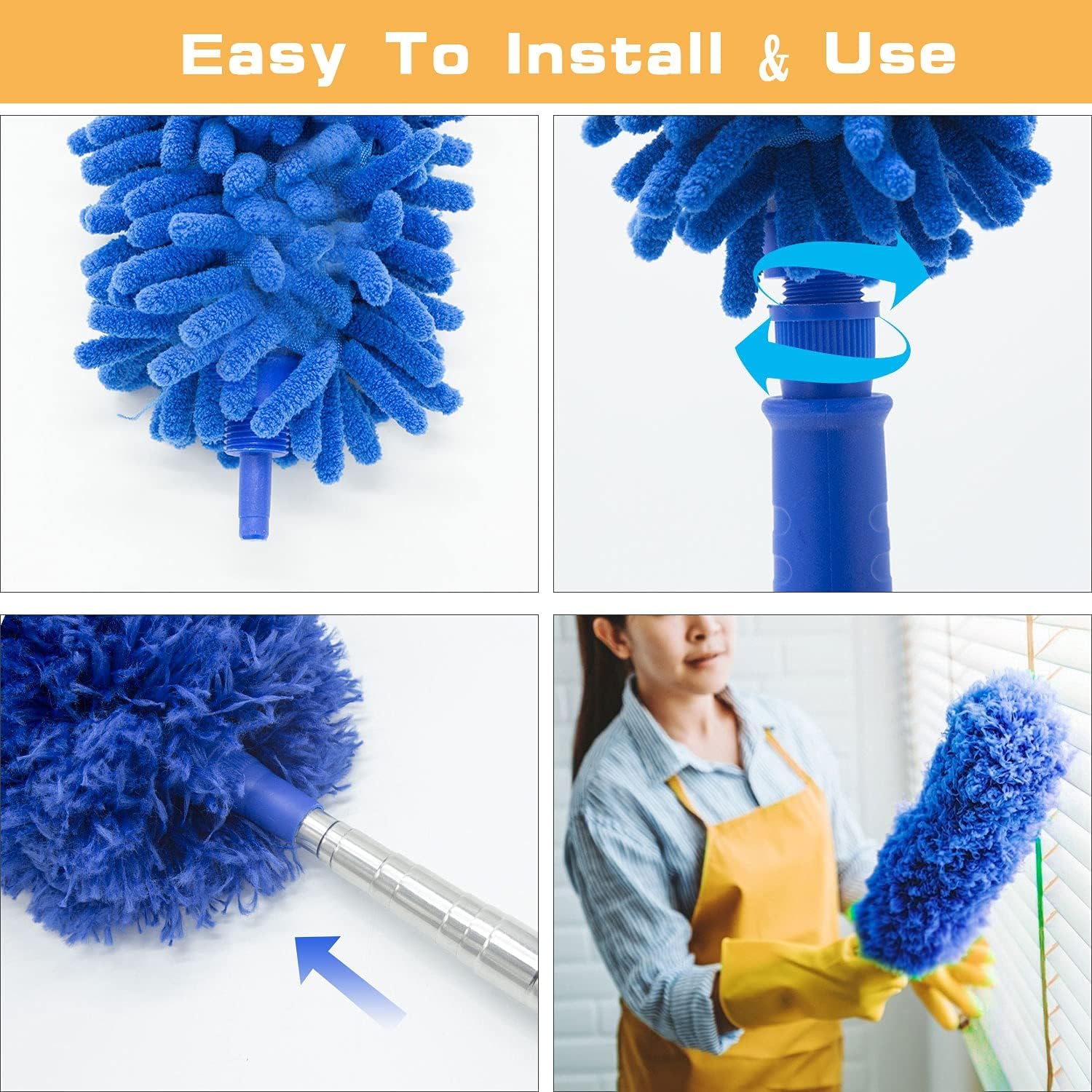 Professional Microfibre Dusters for Cleaning - Extendable 30-81" Cobweb Remover Kit with 3 Washable Heads, Bendable Design for High Ceilings, Fans