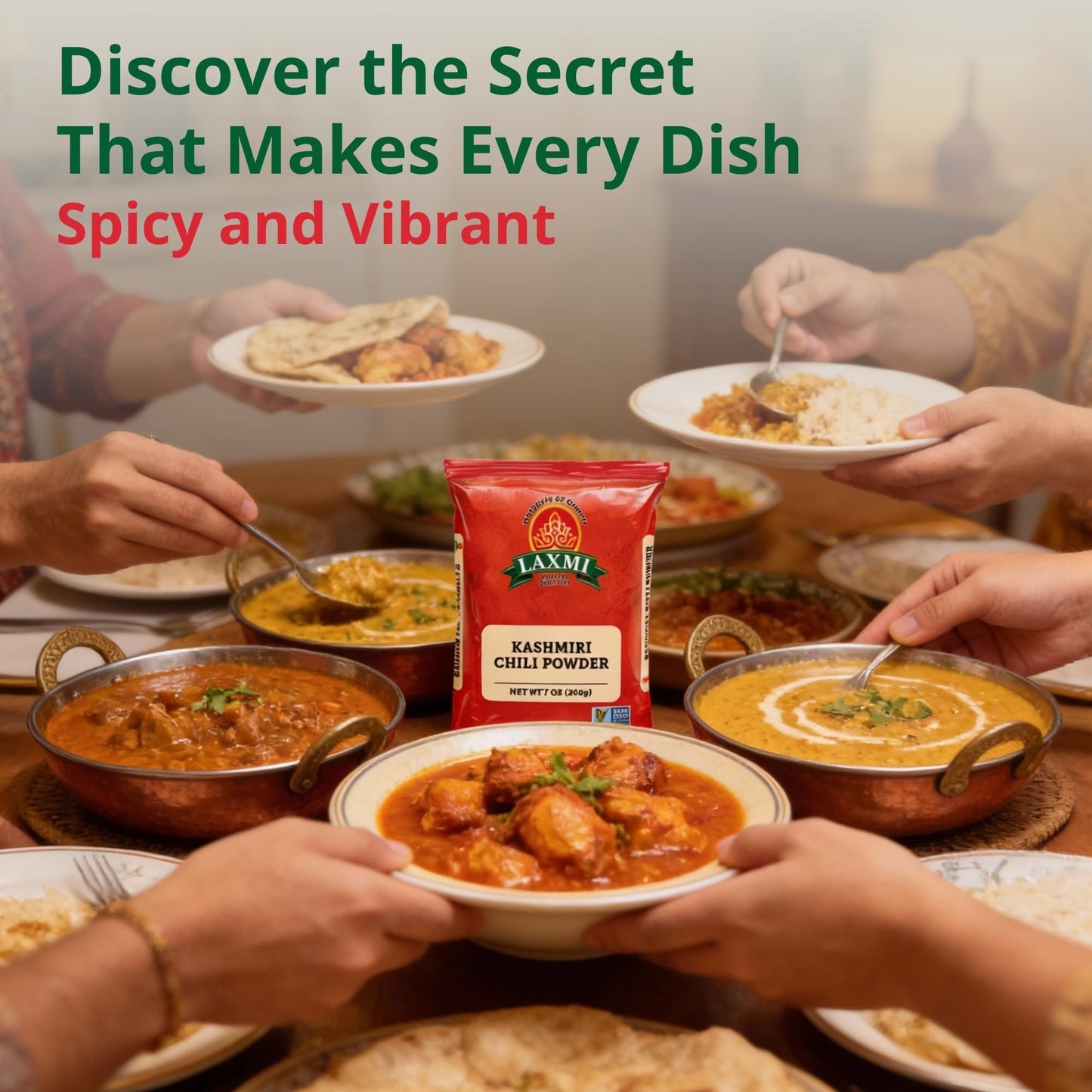 LAXMI Kashmiri Chili Powder - Authentic Low Heat Indian Red Chili Seasoning- NON-GMO - 14 oz Cooking Spice