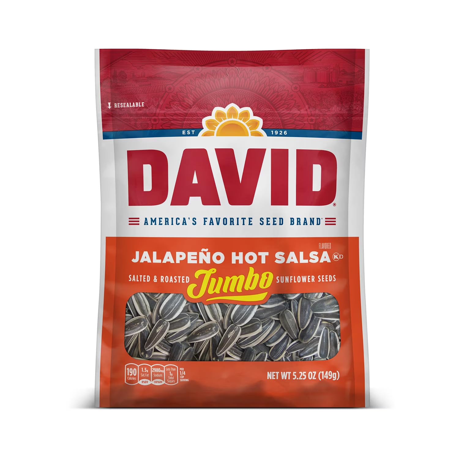 David Seeds Sunflower Seeds, Jalapeno, 5.25 oz - Pack of 6