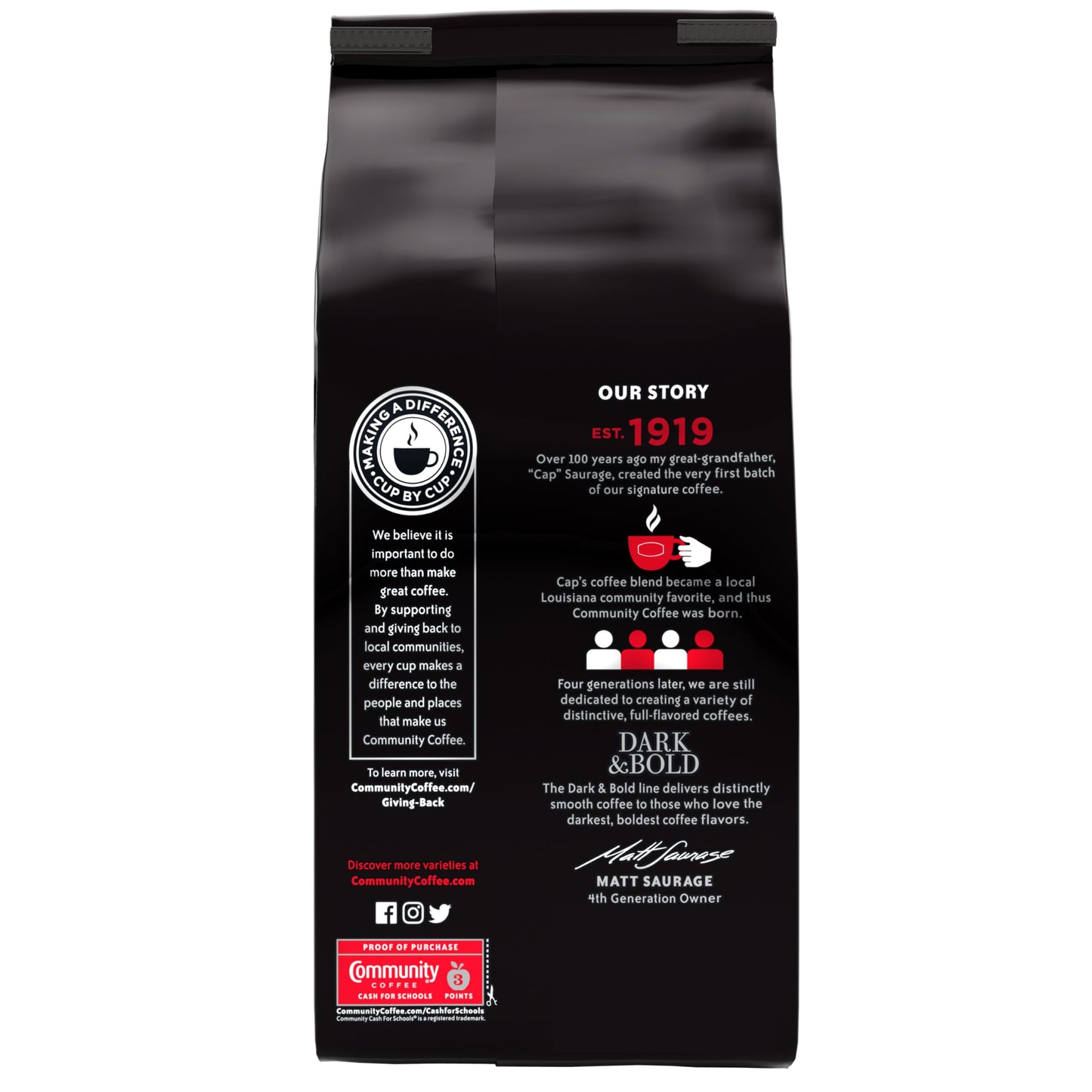 Community Coffee Dark & Bold Espresso Blend, Dark Roast Whole Bean Coffee, 30 Ounce Bag (Pack of 1)