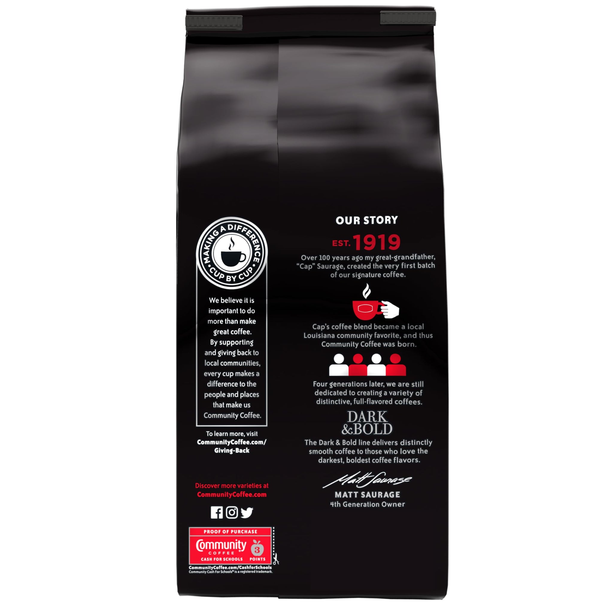 Community Coffee Dark & Bold Espresso Blend, Dark Roast Whole Bean Coffee, 30 Ounce Bag (Pack of 1)