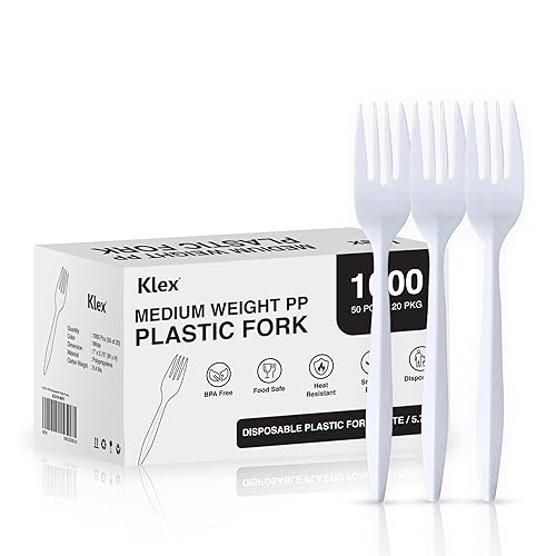 Klex 1000 Disposable Plastic Forks with Heat Resistant, BPA Free Durable Medium Weight Fork Bulk, 5.75", White, 1000 Count