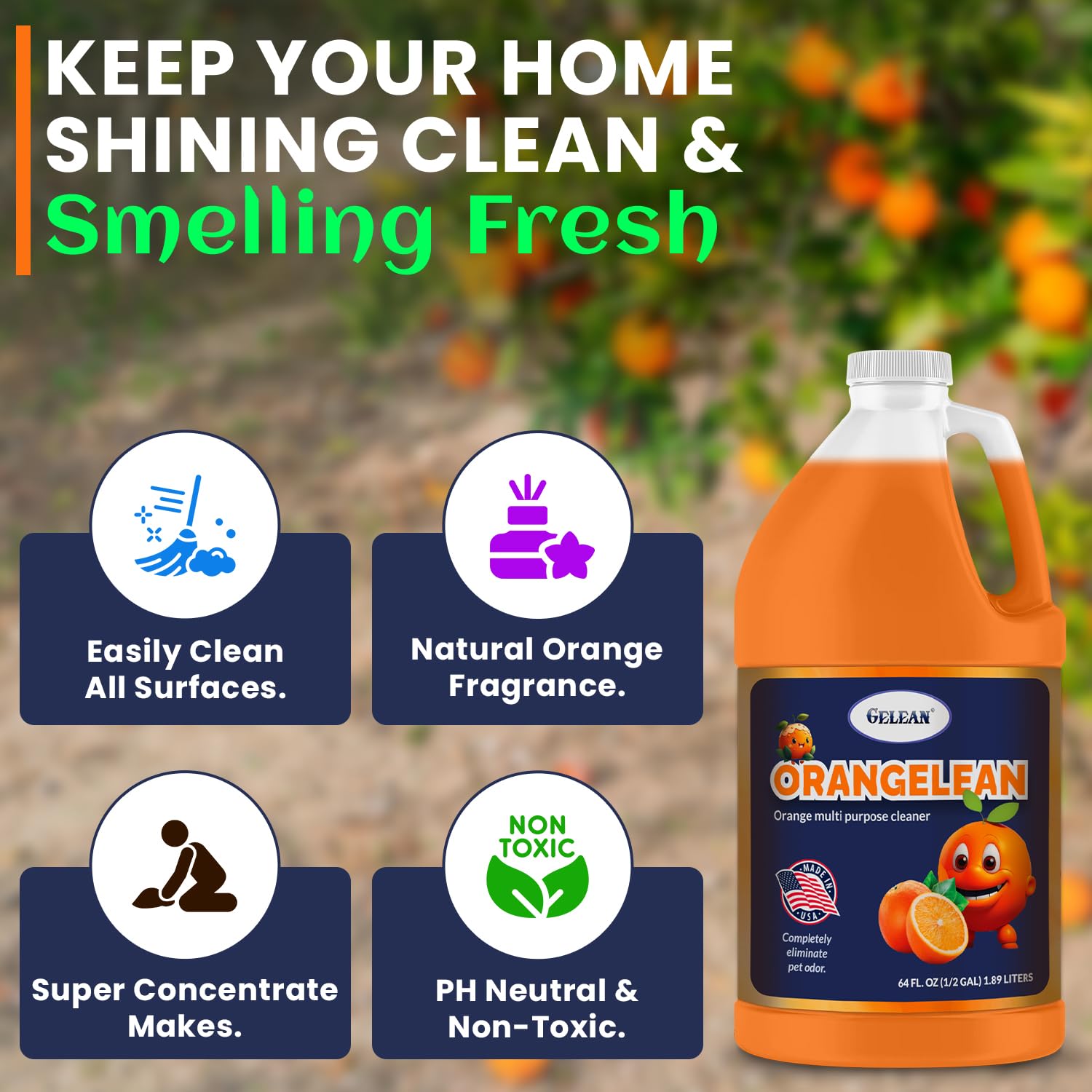 Multi Purpose Cleaner Pet Odor eliminator 64oz - Concentrate MAKES 32 GALLON - MADE IN USA- pH Neutral - Strong Floor Cleaner Odor eliminator - Stain