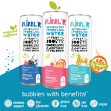 BUBBL'R Sparkling Water, 3 Flavors with Natural Caffeine, triple berry breez'r, twisted elix'r, tropical dream'r, Antioxidants, 0 Sugar - 12 Fl Oz