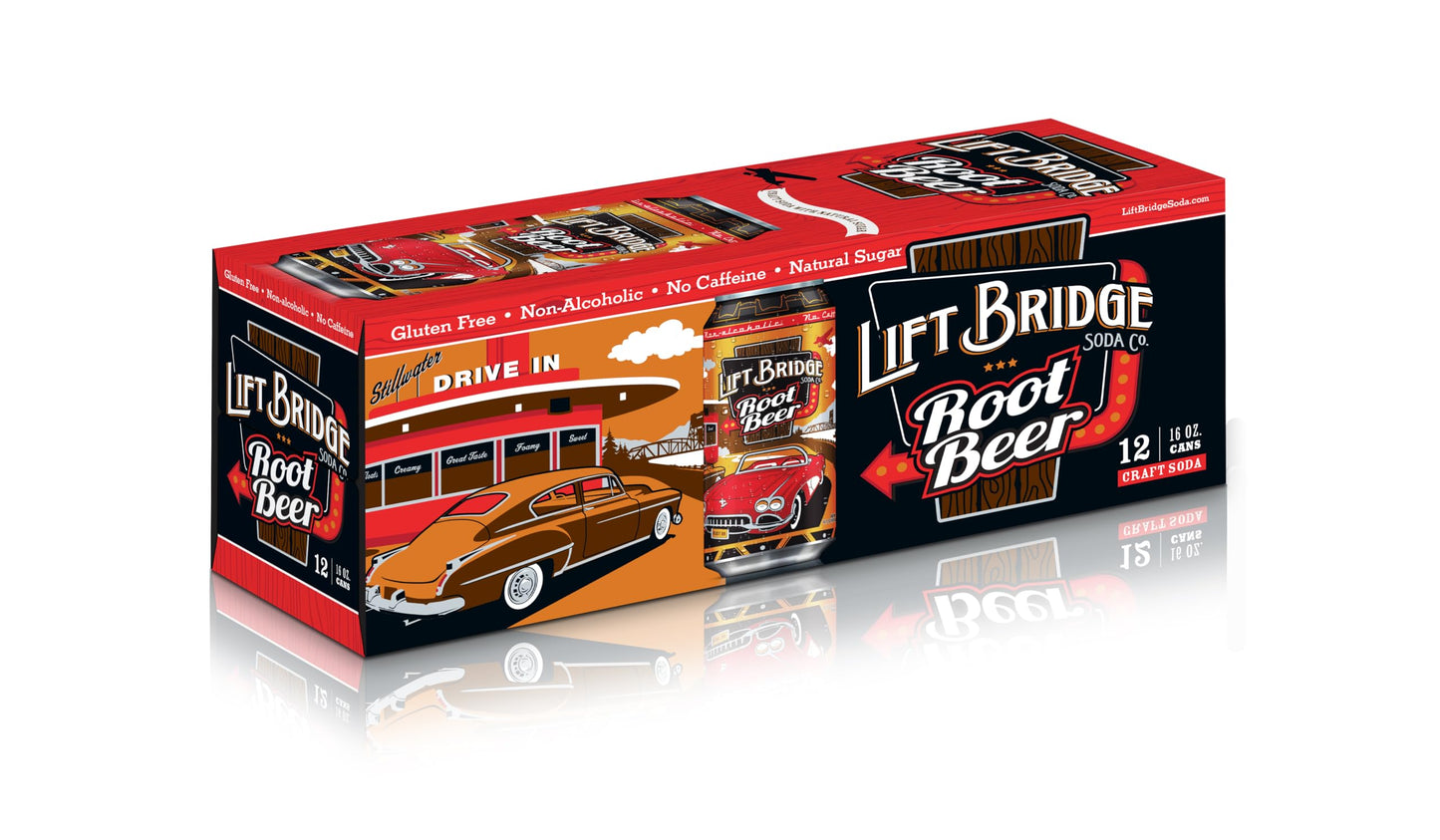Lift Bridge Gold Medal Craft Root Beer - Recipe Crafted by Brewers in Stillwater MN, Real Cane Sugar, Gluten-Free, Caffeine-Free, Vegan, 12-Pack 16 oz