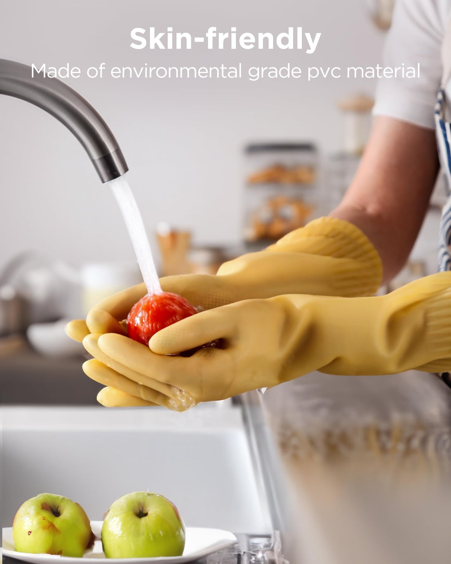 FCTTD Rubber gloves on dishwashing cleaning gloves 3-Pairs,Kitchen dish gloves,Reuseable.(3,Small)