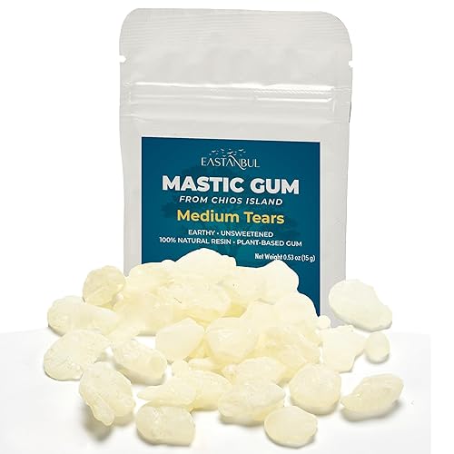 Eastanbul Mastic Gum Chewing Gum, 0.53oz (15g), Mastic Chewing Mewing for Jawline, Natural Tears in Resealable Bag, Medium Sized Natural Tears