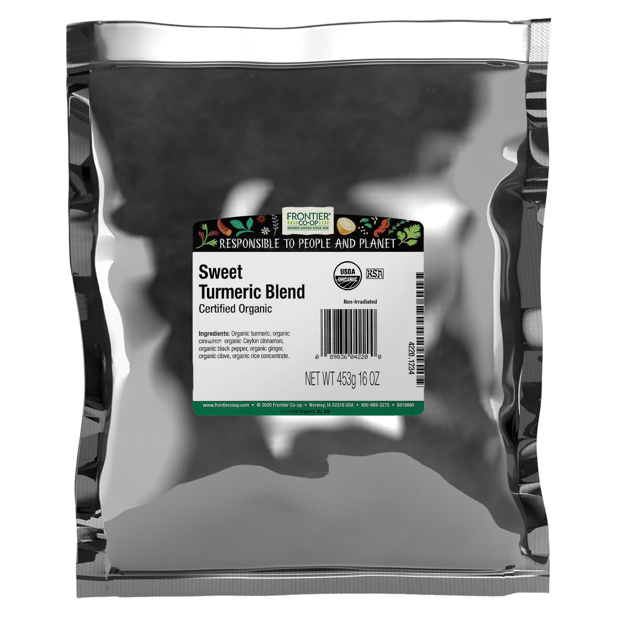 Frontier Co-op Organic Sweet Turmeric Blend, 1lb Bulk Bag - Warm Spice Mix with Cinnamon, Ginger for Golden Milk, Horchata, Baking, Lattes, Desserts