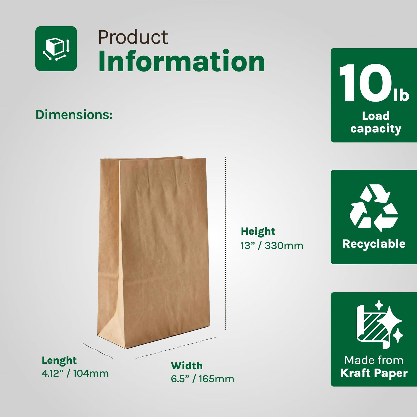 Wrapley 10 LB Brown Paper Bags, 200 Count Paper Lunch Bags, 6.5 × 4.12 × 13 inches, Bulk Kraft Paper Bags, Strong & Durable for Food Packaging