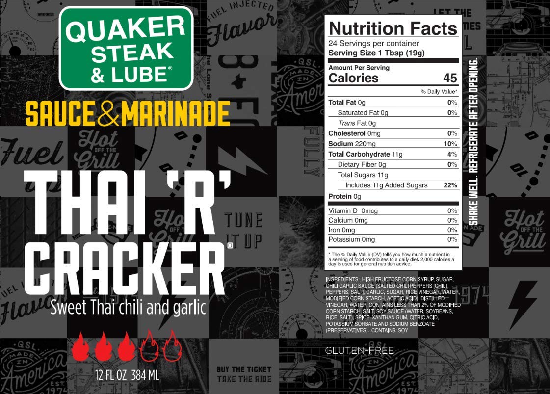 Quaker Steak and Lube Thai R Cracker Wing Sauce - 12 Ounce Glass Bottle of Quaker Steak & Lube Thai R Cracker Sauce