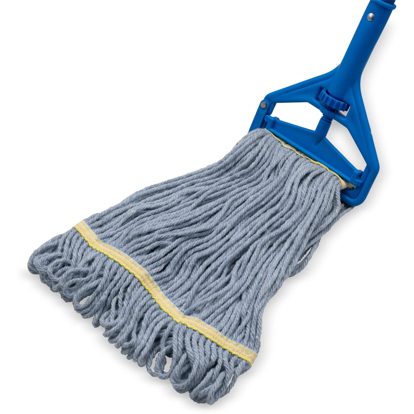 SPARTA Flo-Pac Cotton Mop Head, Loop-Ended, Narrow Band with 1" Yellow Band for Organized Cleaning, Small, Blue