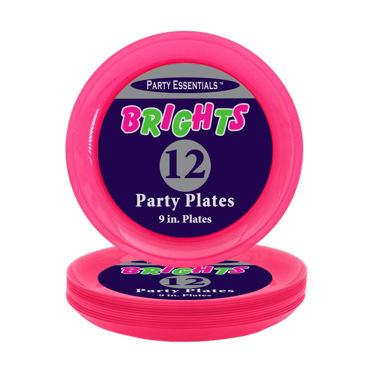 Party Essentials Plastic Plates, 9 inches, Neon Pink