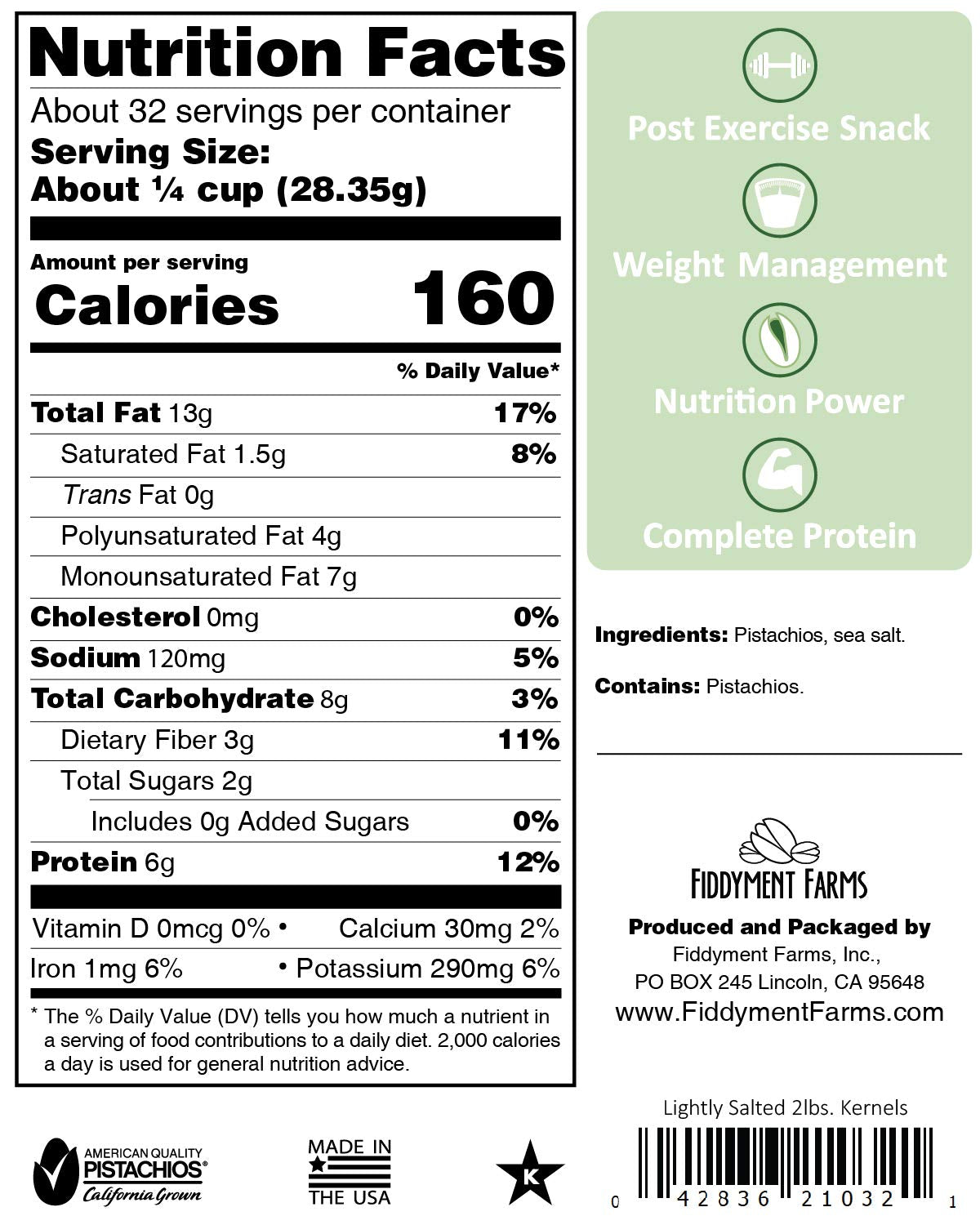 Fiddyment Farms 2lb Sea Salted Pistachio Kernels