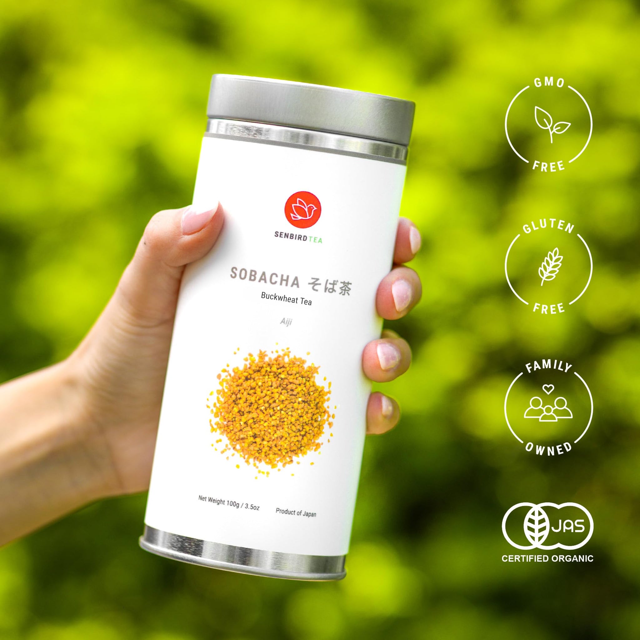 Senbird Premium Sobacha - Japanese Soba Buckwheat Tea - From Hokkaido - Loose Leaf in Airtight Tea Tin (4.2oz/120g)