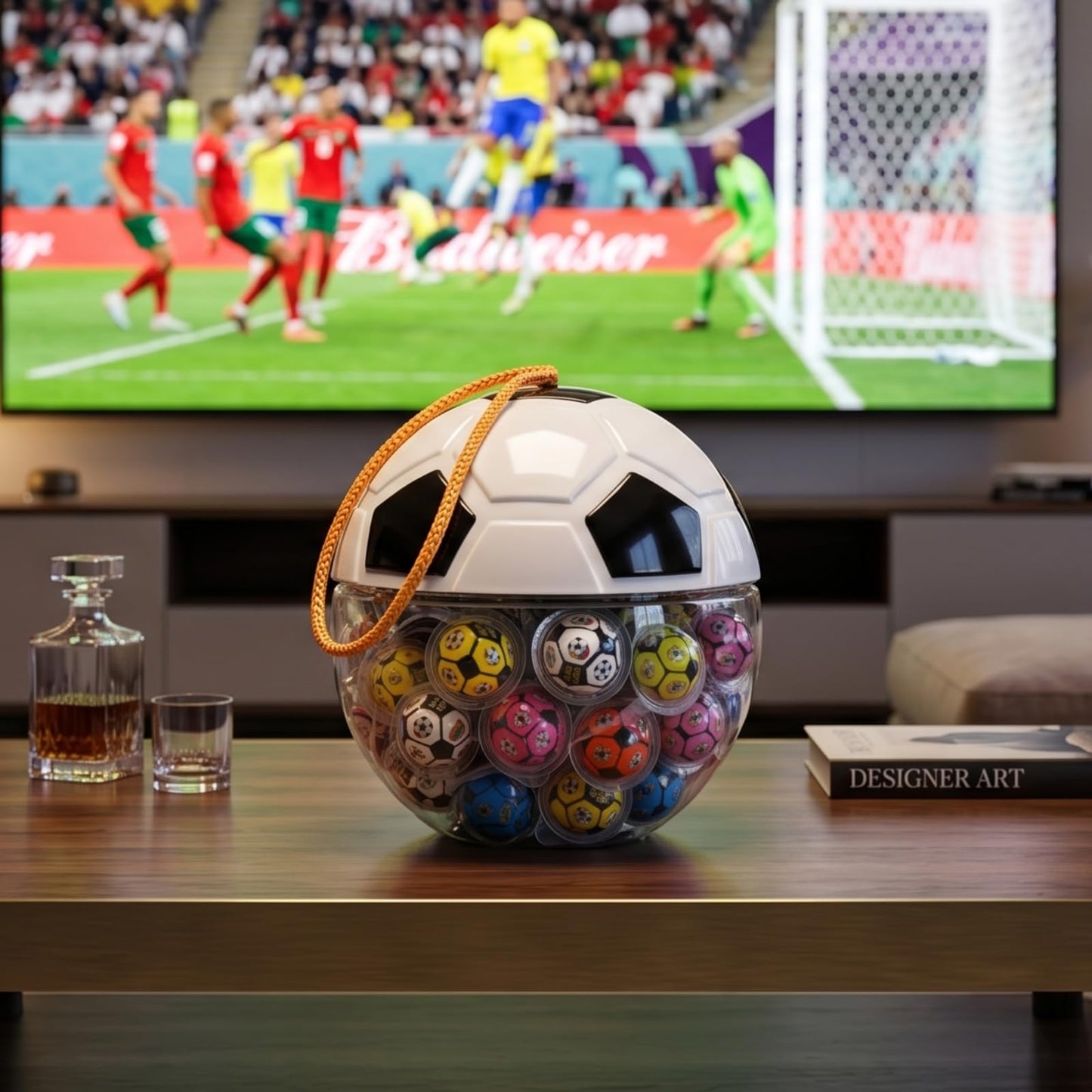 Soccer Football Filled Gummy Candy Ball Party Bucket - 70 Count Fruit Chews