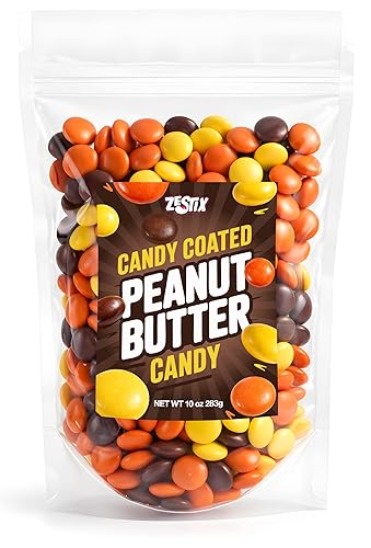 Candy Coated Peanut Butter chocolate bites 10oz Bag with Peanut Butter Center and Crisp Candy Shell, Orange Yellow Brown Candy Pieces for Party