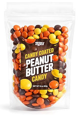Candy Coated Peanut Butter chocolate bites 10oz Bag with Peanut Butter Center and Crisp Candy Shell, Orange Yellow Brown Candy Pieces for Party