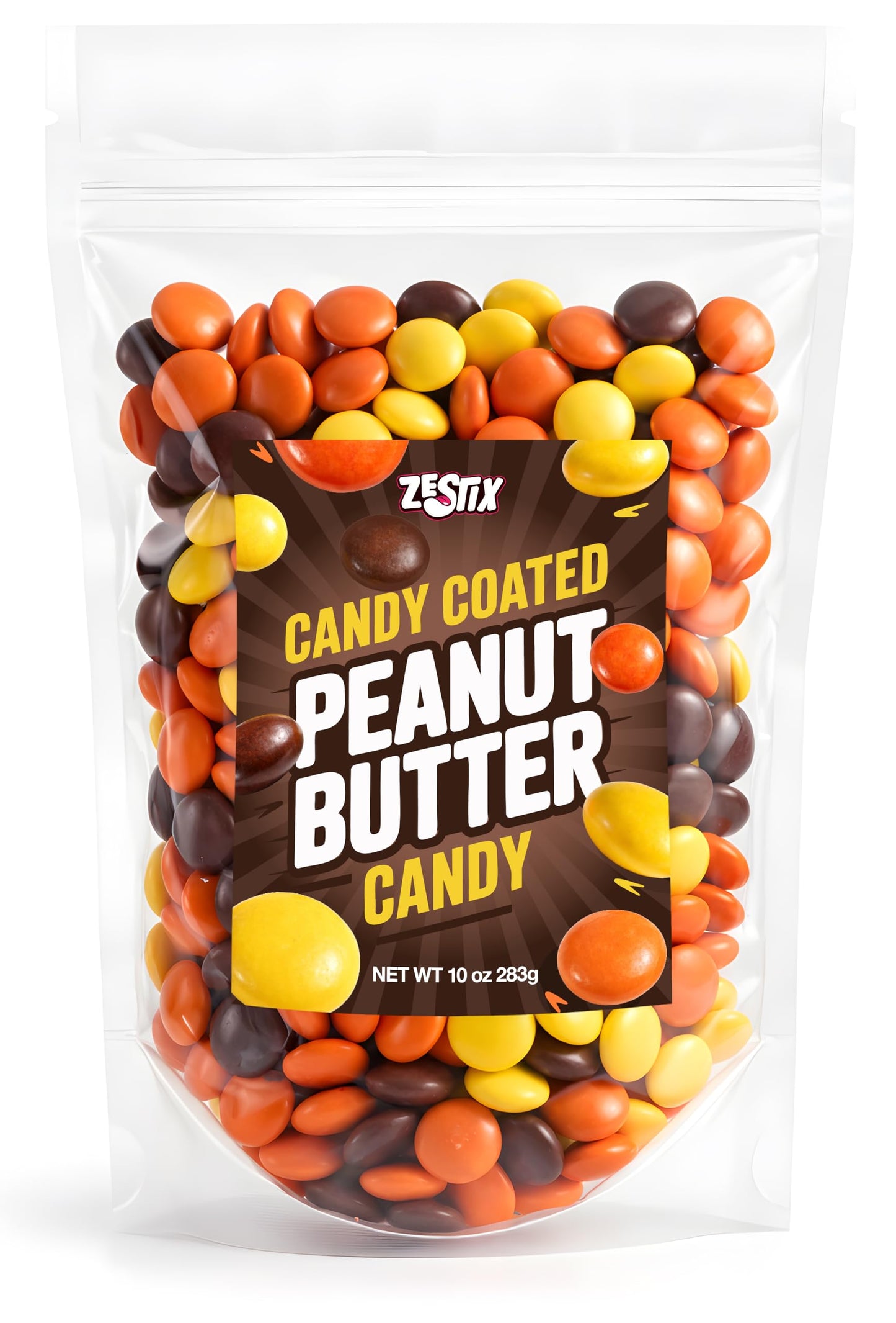 Candy Coated Peanut Butter chocolate bites 10oz Bag with Peanut Butter Center and Crisp Candy Shell, Orange Yellow Brown Candy Pieces for Party