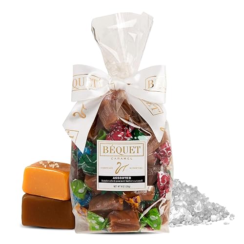 Béquet Assorted Caramels - Gourmet Individually Wrapped Candy Variety Pack - Celtic Sea Salt, Salt Chocolate, Classic Vanilla, Butterscotch, Green
