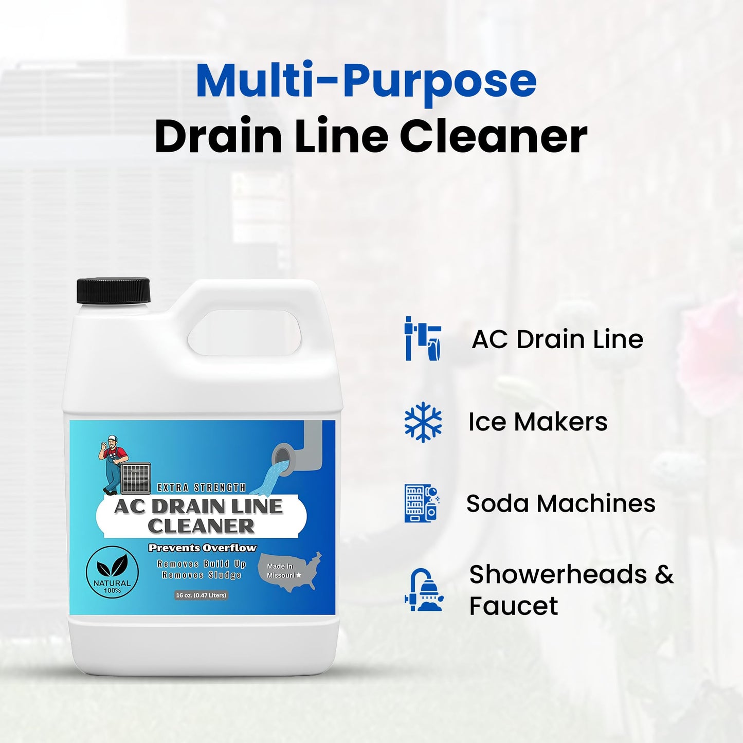 AC Drain Line Cleaner - Extra Strength | Clears Clogs & Buildup in HVAC A/C & Condensate Drain Lines | Safe & Effective AC Line Cleaner for Ice