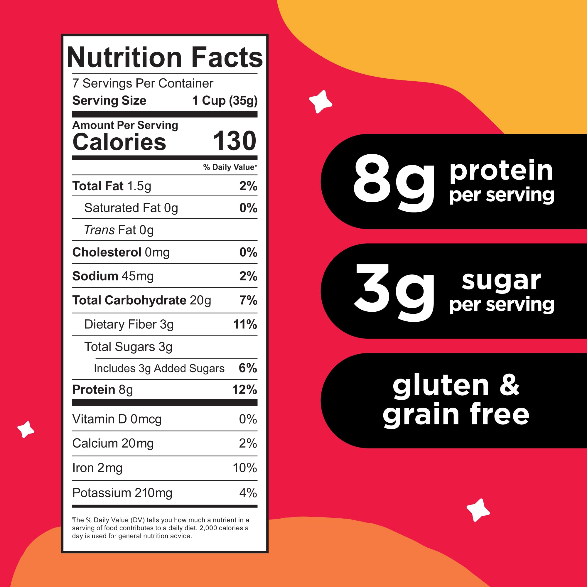 Three Wishes Grain-Free Protein Breakfast Cereal - 8g Protein and 3g Fiber - Healthy, Low-Sugar Breakfast Cereal, Gluten Free, Vegan-Friendly, Non-GMO