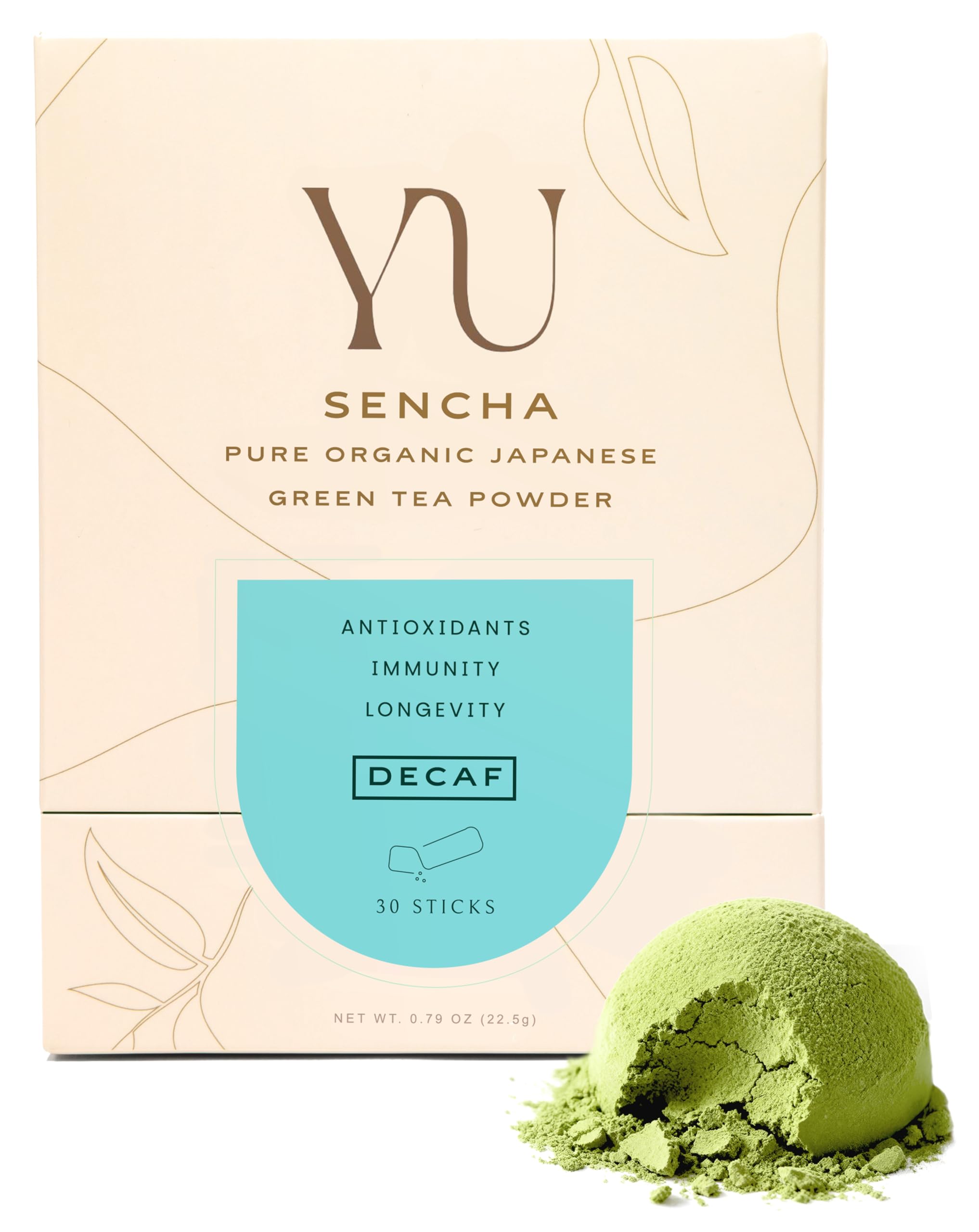 Yu Tea Decaf Organic Sencha Green Tea Powder, 30 Instant Packets | Rich in Antioxidants, EGCG, & L-Theanine | Pure Japanese First Harvest Leaf |