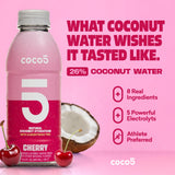 COCO5 Cherry Coconut Water (12 Pack) - Natural Electrolyte Sports Hydration, 50% Less Sugar, Bold Cherry Flavor, Non-GMO, Gluten Free - 16.9 fl oz