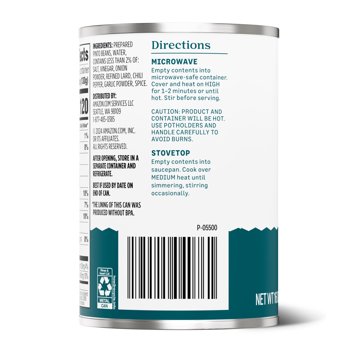Amazon Grocery, Canned Traditional Refried Beans, 16 Oz