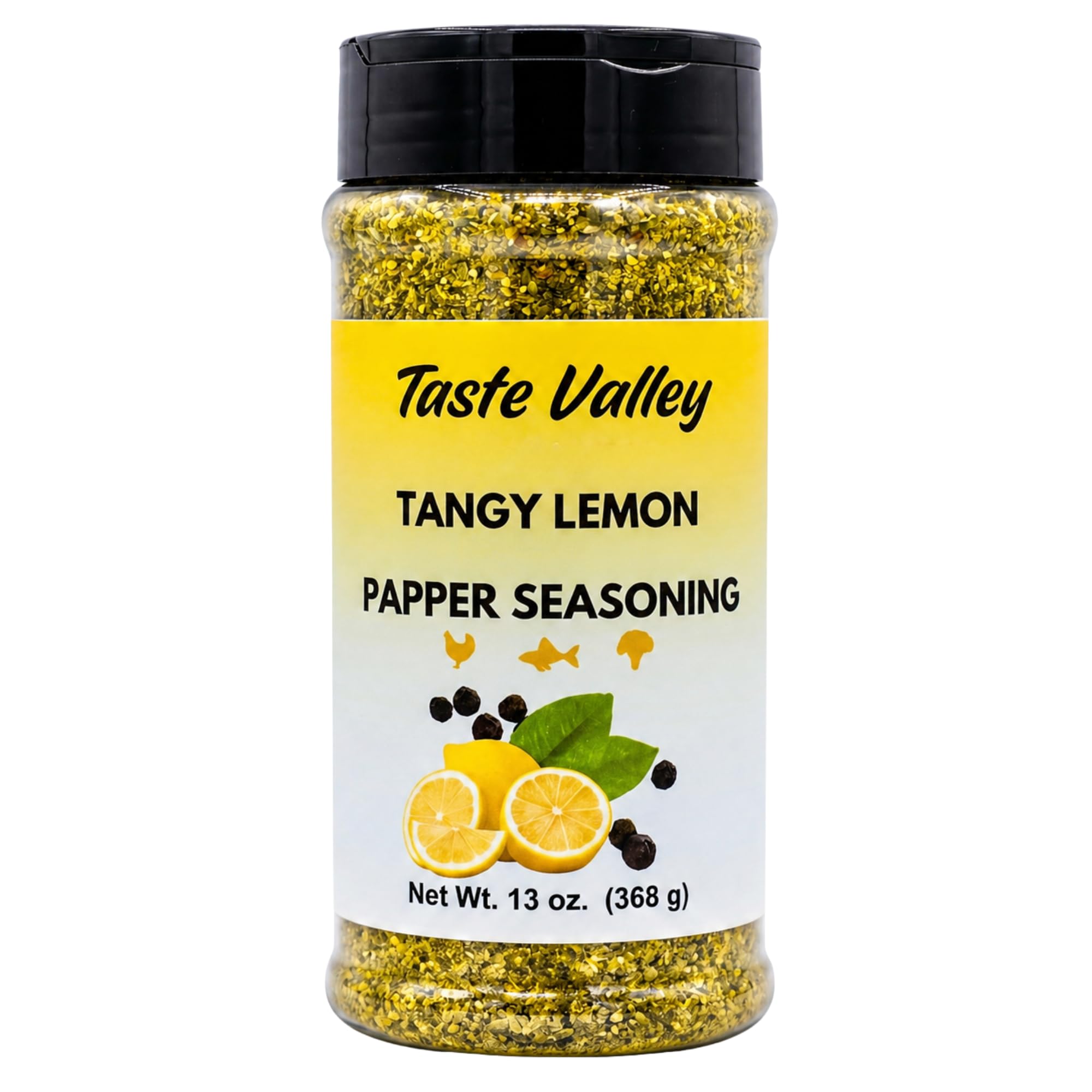 Taste Valley Lemon Pepper Seasoning - 13 oz Large Shaker Jar | 368 Servings | Zero Calories | No MSG | Seasoning for Lemon Pepper Wings, Chicken