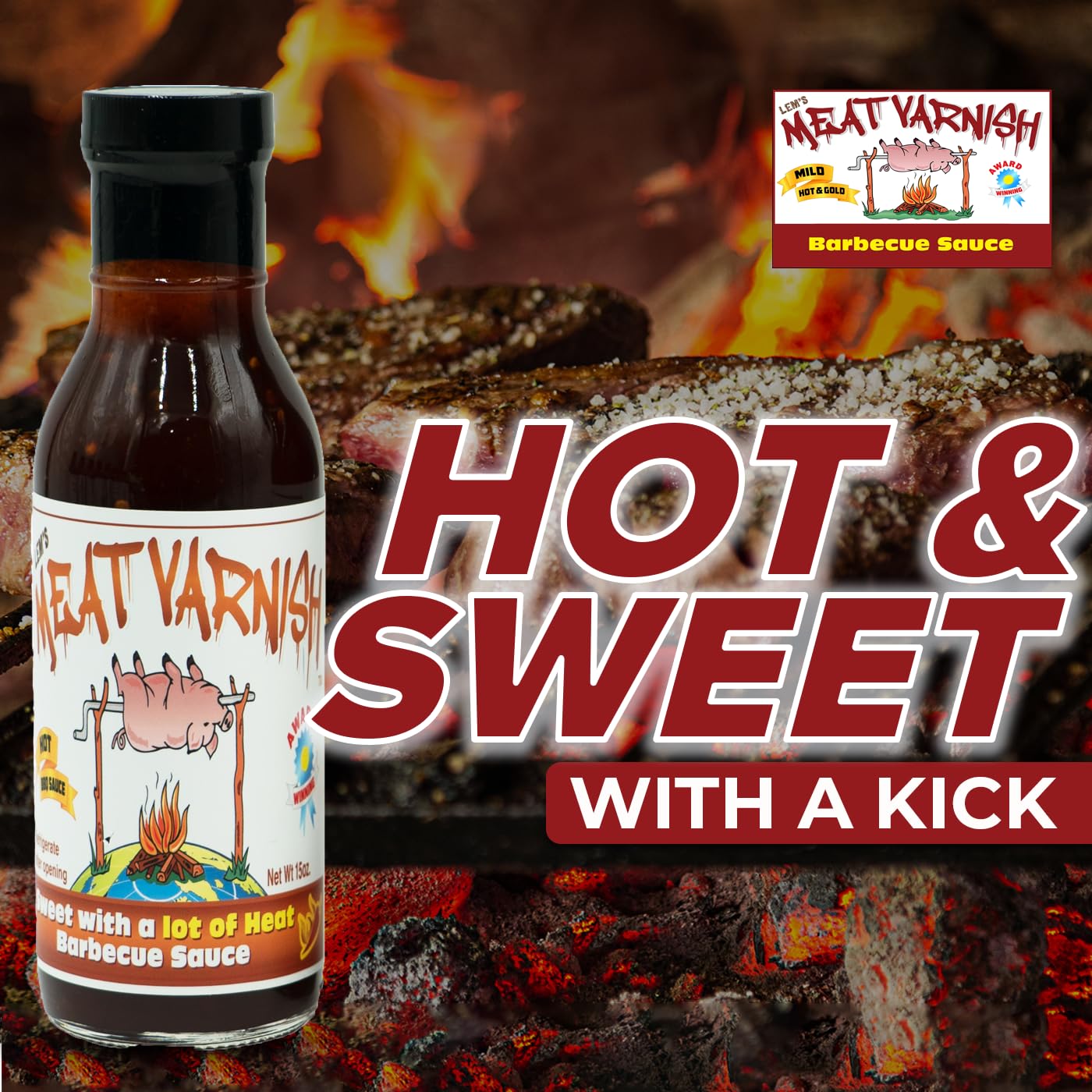 Lem’s Meat Varnish BBQ Sauce - 12 oz Bottle Sweet Hot Barbecue Sauce