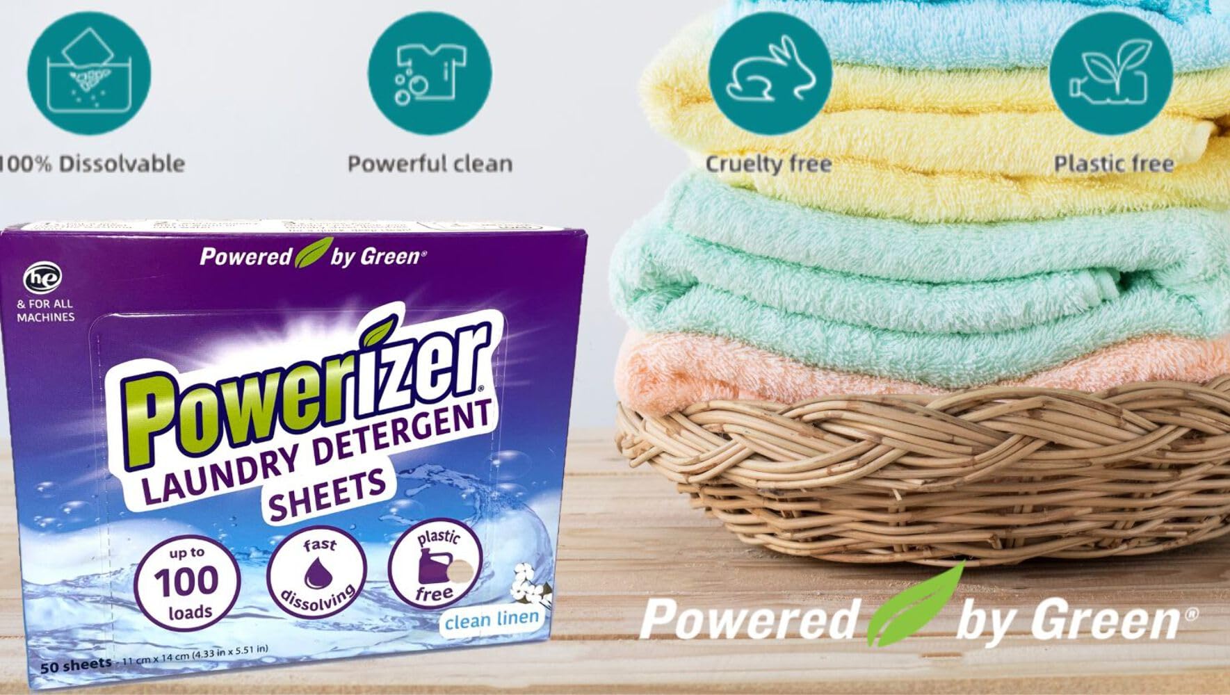 Powerizer Laundry Detergent Sheets - Up to 100 Loads |Eco-Friendly, Biodegradable, Plant-Based, Concentrated, No Plastic Jugs