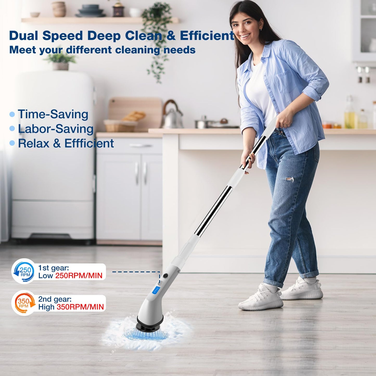 Electric Spin Scrubber, 2024 New Cordless Cleaning Brush?2-Speed Adjustable,Shower Scrubber for Bathroom Car Floor Tile Cleaning Squeegees