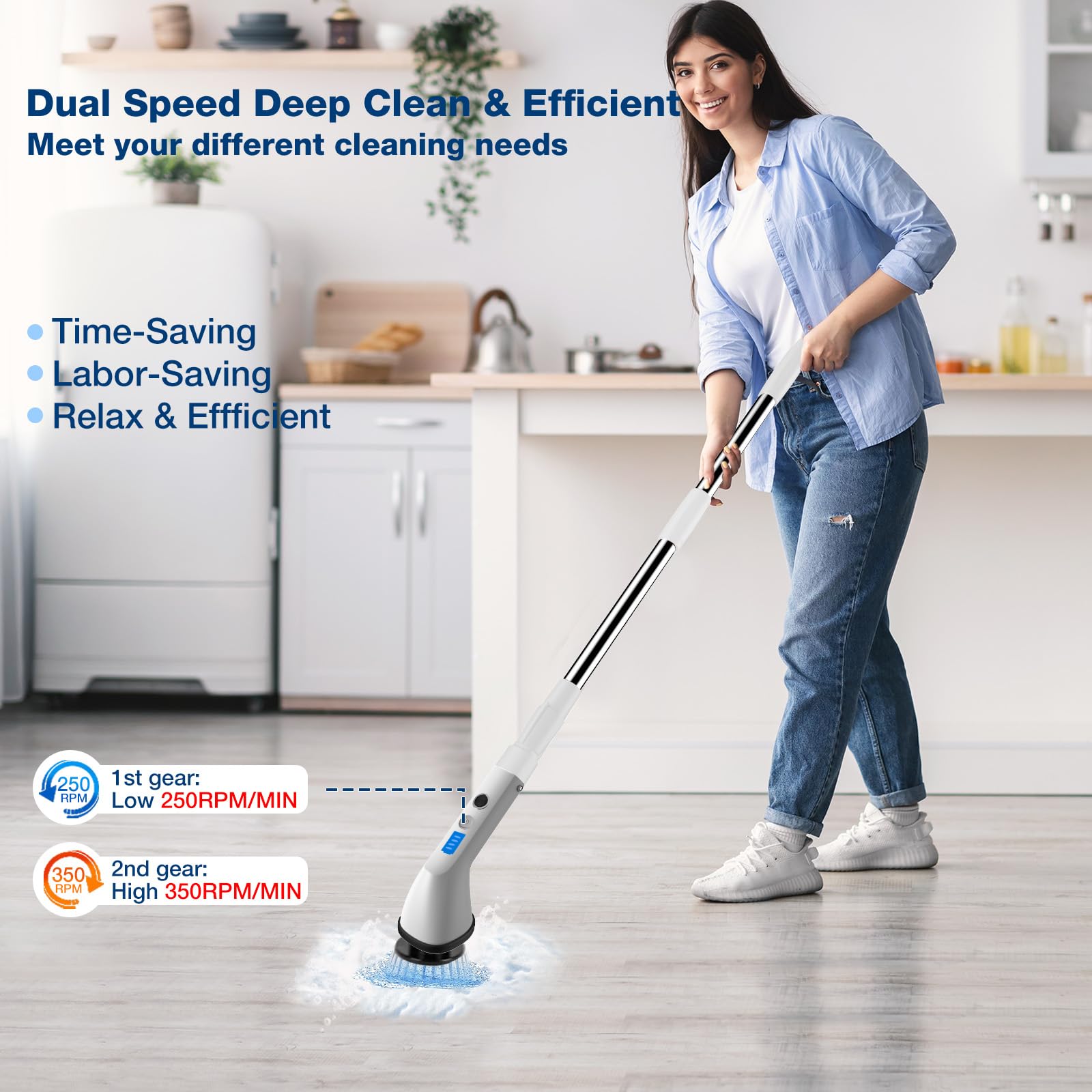 Electric Spin Scrubber, 2024 New Cordless Cleaning Brush?2-Speed Adjustable,Shower Scrubber for Bathroom Car Floor Tile Cleaning Squeegees
