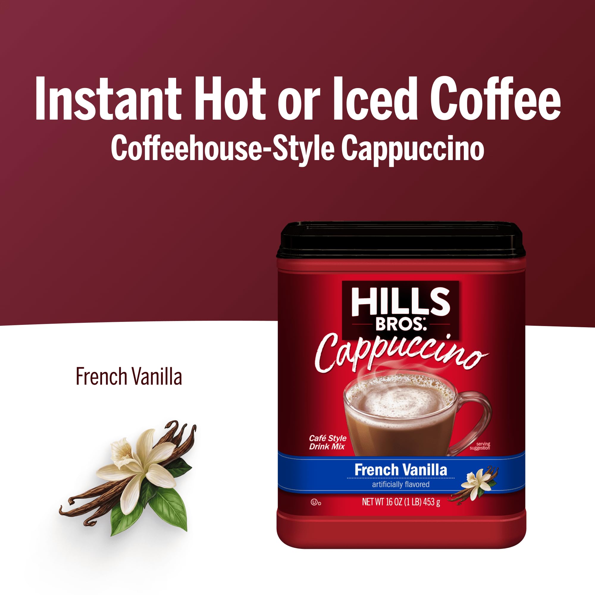 Hills Bros. Cappuccino Mix - Rich, Frothy Coffeehouse-Tasting Instant Drink Mix - Quick and Easy Preparation - Perfect for Hot & Iced Drinks